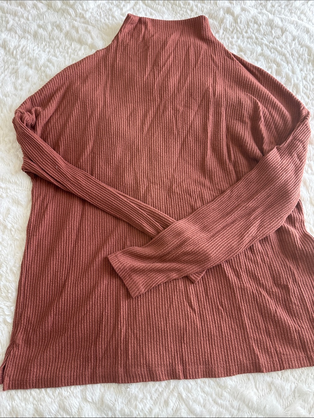 Ribbed Mock Neck Long Sleeve Top - Rust
